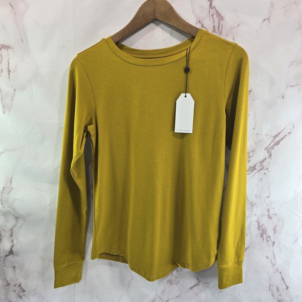 Universal Standard T Shirt Womens XS 4XS Yellow Mustard Tee Crew Long Pima